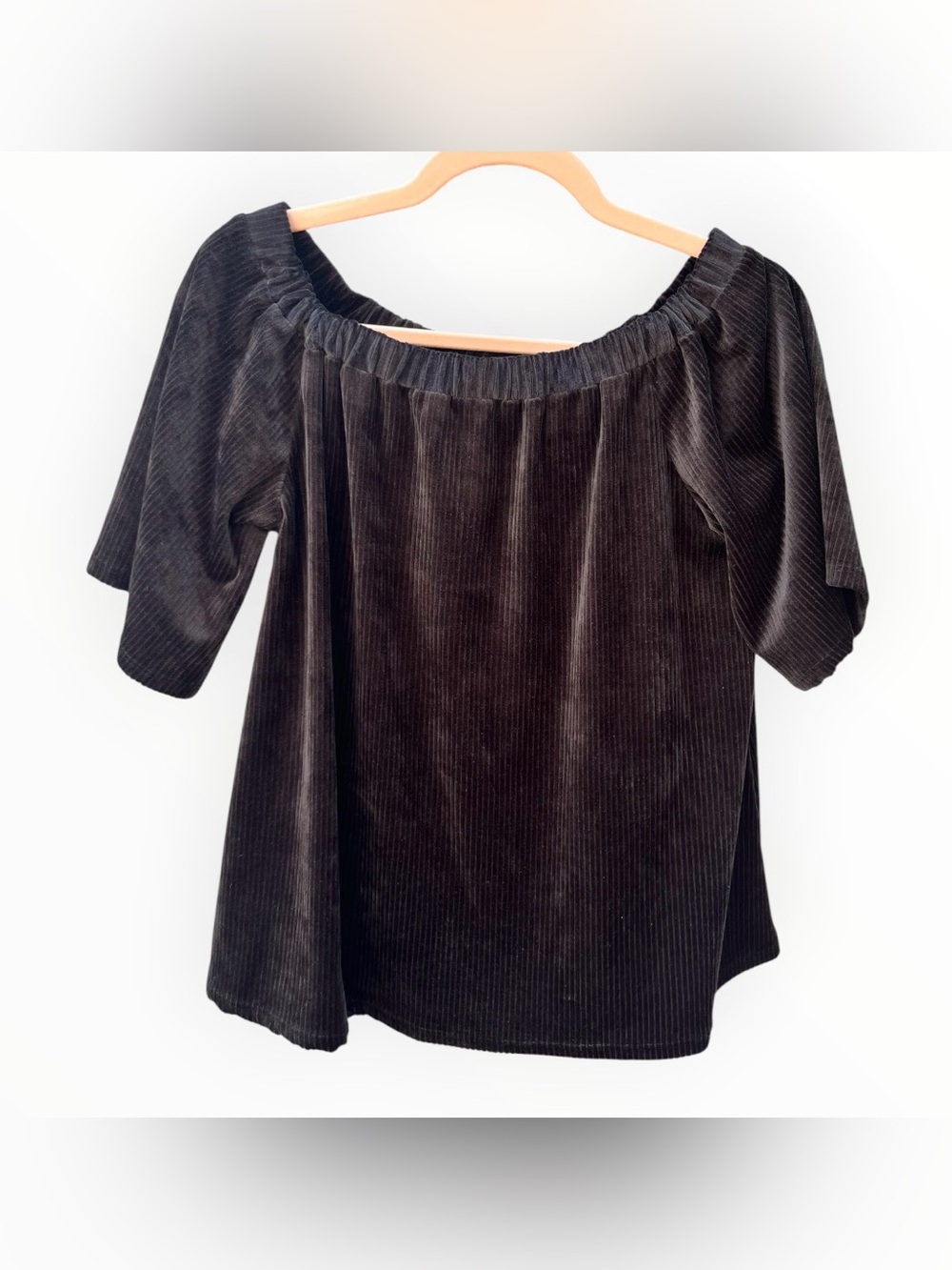 Millibon Black Velvet Ribbed Off-the-Shoulder Top Size USA L